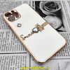 قاب گوشی iPhone 12 Pro آیفون طرح ژله ای مای کیس گلد لاین دور طلایی عروسکی مرواریدی محافظ لنز دار سفید شیری کد 707