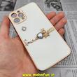 قاب گوشی iPhone 12 Pro آیفون طرح ژله ای مای کیس گلد لاین دور طلایی عروسکی مرواریدی محافظ لنز دار سفید شیری کد 707