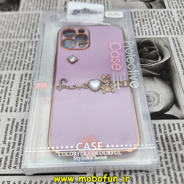 قاب گوشی iPhone 12 Pro آیفون طرح ژله ای مای کیس گلد لاین دور طلایی عروسکی مرواریدی محافظ لنز دار یاسی کد 708
