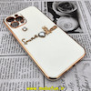 قاب گوشی iPhone 12 Pro Max آیفون طرح ژله ای مای کیس گلد لاین دور طلایی عروسکی مرواریدی محافظ لنز دار سفید شیری کد 492