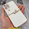 قاب گوشی iPhone 12 Pro Max آیفون طرح ژله ای مای کیس گلد لاین دور طلایی عروسکی مرواریدی محافظ لنز دار سفید شیری کد 492