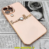 قاب گوشی iPhone 12 Pro Max آیفون طرح ژله ای مای کیس گلد لاین دور طلایی عروسکی مرواریدی محافظ لنز دار گلبهی کد 494