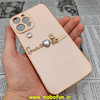 قاب گوشی iPhone 12 Pro Max آیفون طرح ژله ای مای کیس گلد لاین دور طلایی عروسکی مرواریدی محافظ لنز دار گلبهی کد 494
