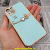 قاب گوشی iPhone 13 آیفون طرح ژله ای مای کیس گلد لاین دور طلایی عروسکی مرواریدی محافظ لنز دار سبز آبی کد 363