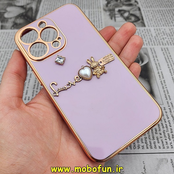 قاب گوشی iPhone 13 Pro آیفون طرح ژله ای مای کیس گلد لاین دور طلایی عروسکی مرواریدی محافظ لنز دار یاسی کد291