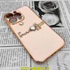 قاب گوشی iPhone 13 Pro آیفون طرح ژله ای مای کیس گلد لاین دور طلایی عروسکی مرواریدی محافظ لنز دار گلبهی کد 292