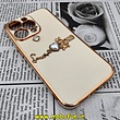 قاب گوشی iPhone 13 Pro آیفون طرح ژله ای مای کیس گلد لاین دور طلایی عروسکی مرواریدی محافظ لنز دار سفید شیری کد 293