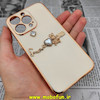 قاب گوشی iPhone 13 Pro آیفون طرح ژله ای مای کیس گلد لاین دور طلایی عروسکی مرواریدی محافظ لنز دار سفید شیری کد 293