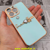 قاب گوشی iPhone 13 Pro آیفون طرح ژله ای مای کیس گلد لاین دور طلایی عروسکی مرواریدی محافظ لنز دار سبز آبی کد 294 