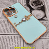 قاب گوشی iPhone 13 Pro آیفون طرح ژله ای مای کیس گلد لاین دور طلایی عروسکی مرواریدی محافظ لنز دار سبز آبی کد 294 