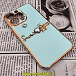 قاب گوشی iPhone 13 Pro آیفون طرح ژله ای مای کیس گلد لاین دور طلایی عروسکی مرواریدی محافظ لنز دار سبز آبی کد 294 