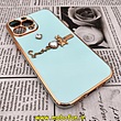 قاب گوشی iPhone 13 Pro Max آیفون طرح ژله ای مای کیس گلد لاین دور طلایی عروسکی مرواریدی محافظ لنز دار سبز آبی کد 378