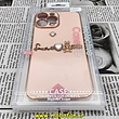 قاب گوشی iPhone 13 Pro Max آیفون طرح ژله ای مای کیس گلد لاین دور طلایی عروسکی مرواریدی محافظ لنز دار گلبهی کد 379