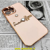 قاب گوشی iPhone 13 Pro Max آیفون طرح ژله ای مای کیس گلد لاین دور طلایی عروسکی مرواریدی محافظ لنز دار گلبهی کد 379