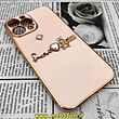 قاب گوشی iPhone 13 Pro Max آیفون طرح ژله ای مای کیس گلد لاین دور طلایی عروسکی مرواریدی محافظ لنز دار گلبهی کد 379