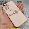 قاب گوشی iPhone 13 Pro Max آیفون طرح ژله ای مای کیس گلد لاین دور طلایی عروسکی مرواریدی محافظ لنز دار گلبهی کد 379