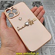 قاب گوشی iPhone 13 Pro Max آیفون طرح ژله ای مای کیس گلد لاین دور طلایی عروسکی مرواریدی محافظ لنز دار گلبهی کد 379