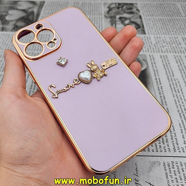 قاب گوشی iPhone 13 Pro Max آیفون طرح ژله ای مای کیس گلد لاین دور طلایی عروسکی مرواریدی محافظ لنز دار یاسی کد 380
