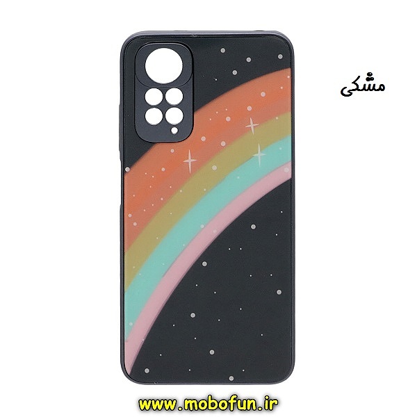 قاب گوشی Redmi Note 11 4G - Redmi Note 11S شیائومی پشت گلس شیشه ای محافظ لنزدار رنگین کمانی مشکی کد 470