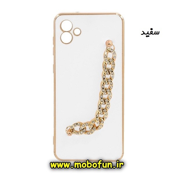 قاب گوشی Galaxy A04 سامسونگ طرح مای کیس گلد لاین لاکچری دستبندی کارتیر نگینی محافظ لنز دار سفید کد 11