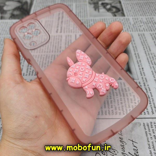 قاب گوشی Galaxy A12 سامسونگ طرح ژله ای شفاف بالشتی سه بعدی سگ بولداگ محافظ لنز دار گلبهی کد 1013