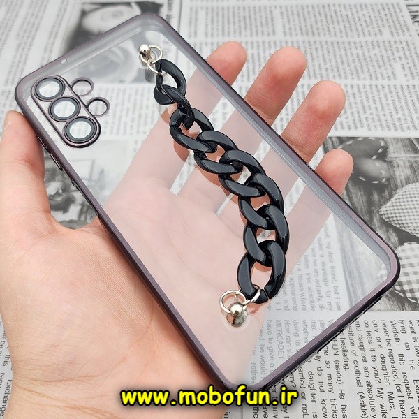 قاب گوشی Galaxy A13 4G سامسونگ طرح الکتروپلیتینگ ژله ای شفاف اورجینال دستبندی کارتیر محافظ لنز دار مشکی کد 435