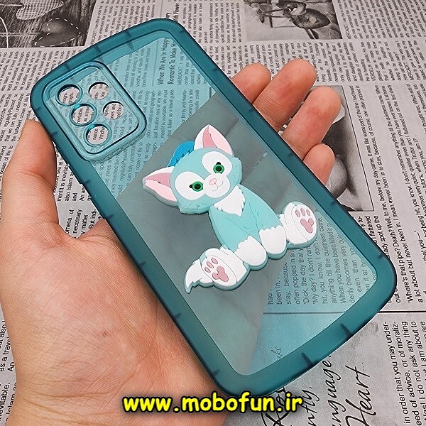 قاب گوشی Galaxy A52 4G - Galaxy A52 5G - Galaxy A52S سامسونگ طرح ژله ای شفاف بالشتی سه بعدی گربه ای محافظ لنز دار سبزآبی کد 938