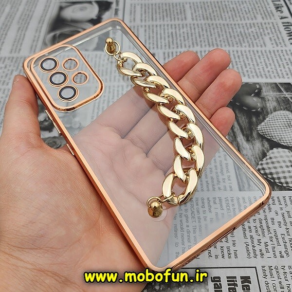 قاب گوشی Galaxy A53 5G سامسونگ طرح الکتروپلیتینگ ژله ای شفاف اورجینال دستبندی کارتیر محافظ لنز دار طلایی کد 385