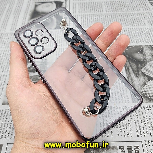 قاب گوشی Galaxy A53 5G سامسونگ طرح الکتروپلیتینگ ژله ای شفاف اورجینال دستبندی کارتیر محافظ لنز دار مشکی کد 386