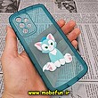 قاب گوشی Galaxy A53 5G سامسونگ طرح ژله ای شفاف بالشتی سه بعدی گربه ای محافظ لنز دار سبزآبی کد 391