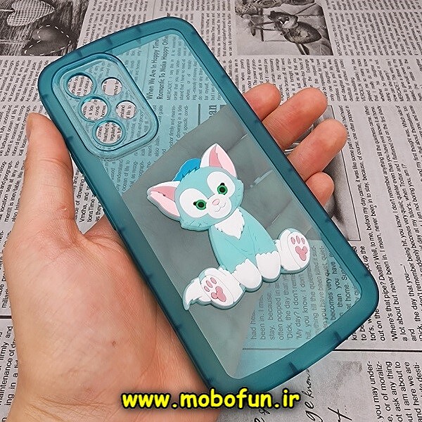 قاب گوشی Galaxy A53 5G سامسونگ طرح ژله ای شفاف بالشتی سه بعدی گربه ای محافظ لنز دار سبزآبی کد 391