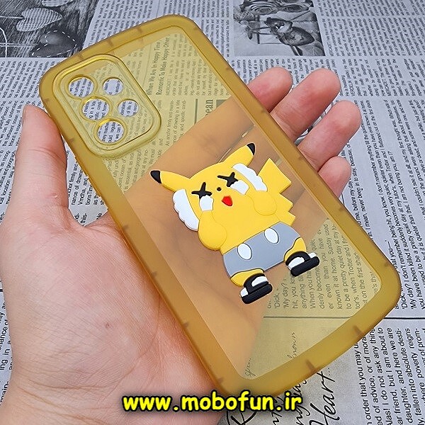 قاب گوشی Galaxy A53 5G سامسونگ طرح ژله ای شفاف بالشتی سه بعدی دیجیمون ها پیکاچو محافظ لنز دار زرد کد 392