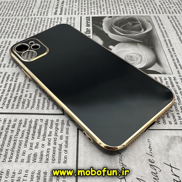 قاب گوشی iPhone 11 آیفون طرح ژله ای مای کیس گلد لاین دور طلایی محافظ لنز دار مشکی کد 409