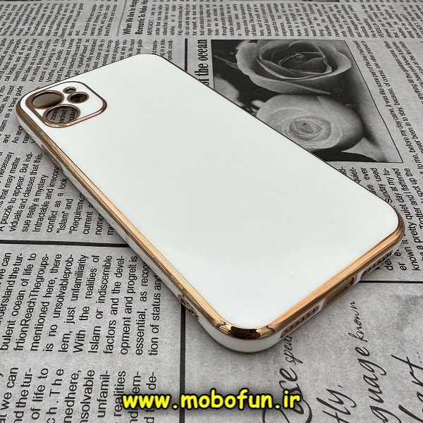 قاب گوشی iPhone 11 آیفون طرح ژله ای مای کیس گلد لاین دور طلایی محافظ لنز دار سفید کد 410