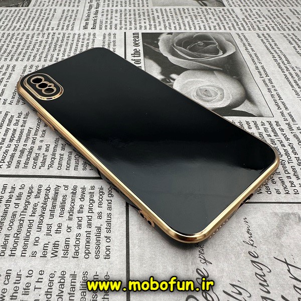 قاب گوشی iPhone X - iPhone XS آیفون طرح ژله ای مای کیس گلد لاین دور طلایی محافظ لنز دار مشکی کد 399
