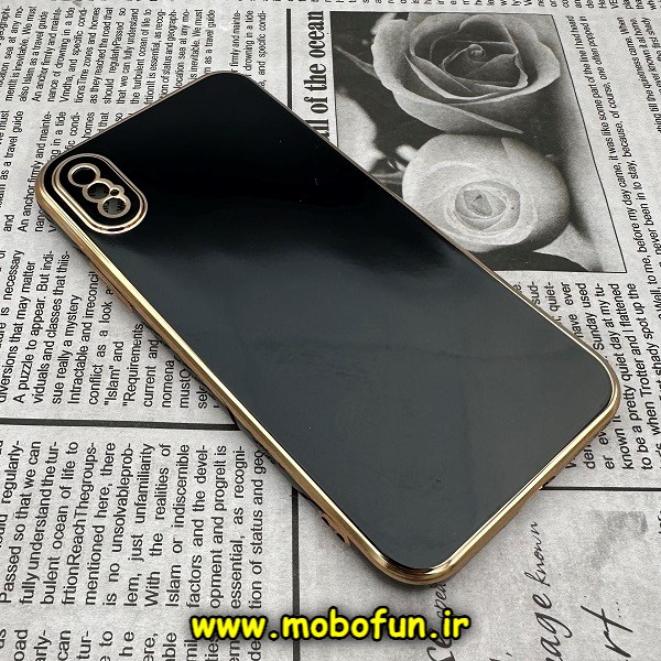 قاب گوشی iPhone X - iPhone XS آیفون طرح ژله ای مای کیس گلد لاین دور طلایی محافظ لنز دار مشکی کد 399