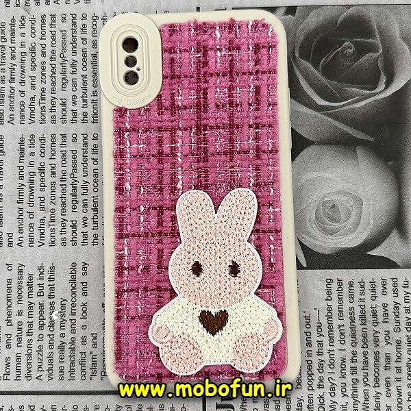 قاب گوشی iPhone X - iPhone XS آیفون طرح ژله ای پارچه ای خرگوشی صورتی فانتزی کد 402