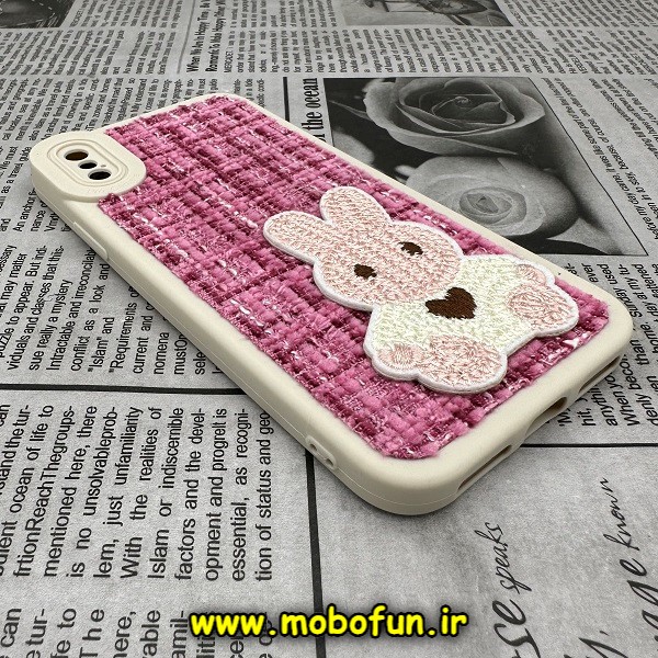 قاب گوشی iPhone X - iPhone XS آیفون طرح ژله ای پارچه ای خرگوشی صورتی فانتزی کد 402