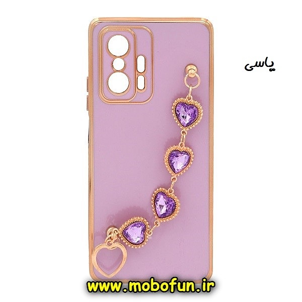 قاب گوشی Mi 11T - Mi 11T Pro شیائومی طرح مای کیس گلد لاین لاکچری دستبندی زنجیری قلبی الماسی آویزدار محافظ لنز دار یاسی کد 300