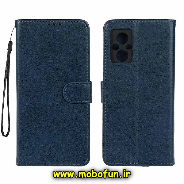کیف گوشی Poco M5 شیائومی مگنتی طرح چرم کتابی محافظ لنزدار سرمه ای کد 11