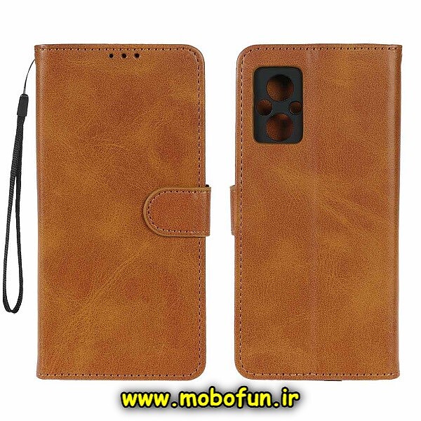 کیف گوشی Poco M5 شیائومی مگنتی طرح چرم کتابی محافظ لنزدار قهوه ای کد 13
