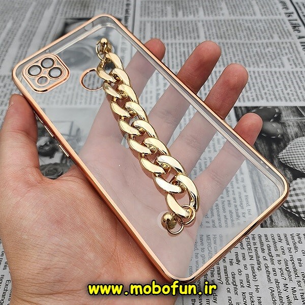 قاب گوشی Redmi 9C - Redmi 10A - Poco C3 شیائومی طرح الکتروپلیتینگ ژله ای شفاف اورجینال دستبندی کارتیر محافظ لنز دار طلایی کد 205