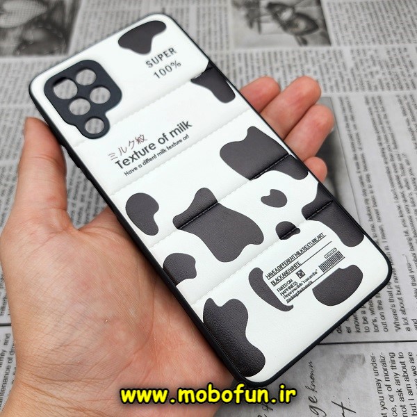 قاب گوشی Galaxy A12 سامسونگ طرح دار پافر چرمی محافظ لنز دار سفید مشکی کد 1026