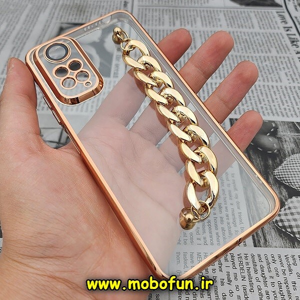 قاب گوشی Redmi Note 11 4G - Redmi Note 11S شیائومی طرح الکتروپلیتینگ ژله ای شفاف اورجینال دستبندی کارتیر محافظ لنز دار طلایی کد 491
