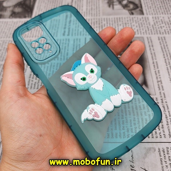 قاب گوشی Redmi Note 11 4G - Redmi Note 11S شیائومی طرح ژله ای شفاف بالشتی سه بعدی گربه ای محافظ لنز دار سبزآبی کد 498
