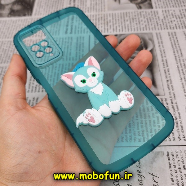 قاب گوشی Xiaomi Redmi Note 11 Pro 4G Global - Redmi Note 11 Pro 5G Global شیائومی طرح ژله ای شفاف بالشتی سه بعدی گربه ای محافظ لنز دار سبزآبی کد 357
