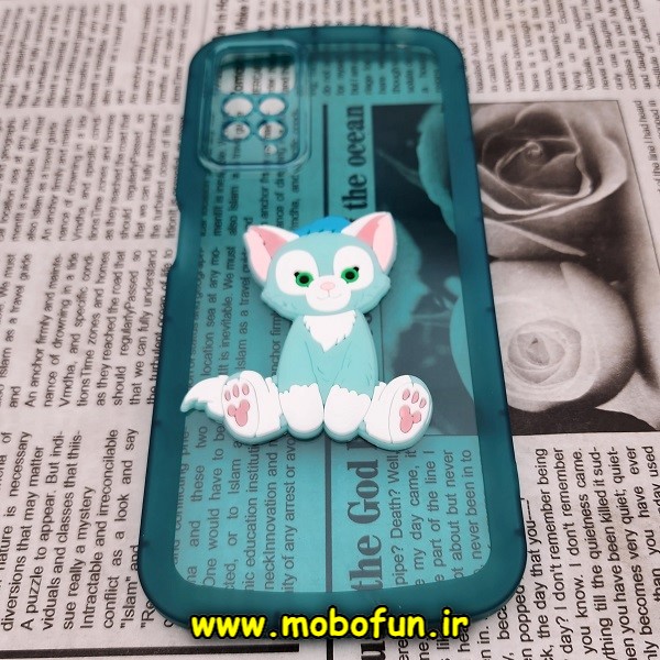 قاب گوشی Xiaomi Redmi Note 11 Pro 4G Global - Redmi Note 11 Pro 5G Global شیائومی طرح ژله ای شفاف بالشتی سه بعدی گربه ای محافظ لنز دار سبزآبی کد 357