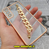 قاب گوشی Galaxy S21 FE سامسونگ طرح الکتروپلیتینگ ژله ای شفاف اورجینال دستبندی کارتیر محافظ لنز دار طلایی کد 320