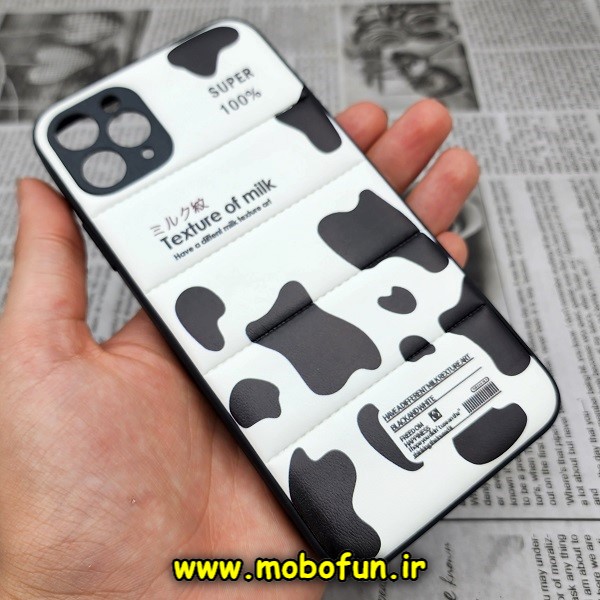 قاب گوشی iPhone 11 Pro Max آیفون طرح دار پافر چرمی محافظ لنز دار سفید مشکی کد 455