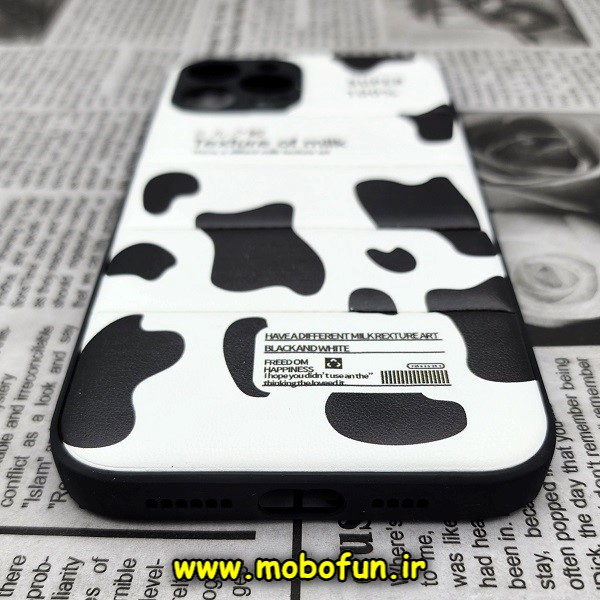 قاب گوشی iPhone 12 Pro Max آیفون طرح دار پافر چرمی محافظ لنز دار سفید مشکی کد 511
